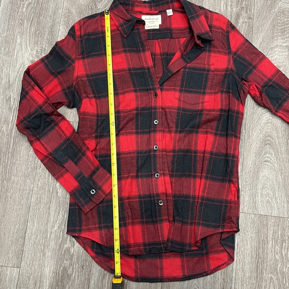 Red and Black Plaid Button-Up Flannel Shirt - Picture 5 of 5